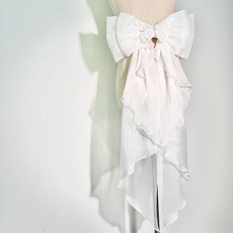 Wedding Dress Supply - زائدة القوس لامعة الحرير طبقة مزدوجة