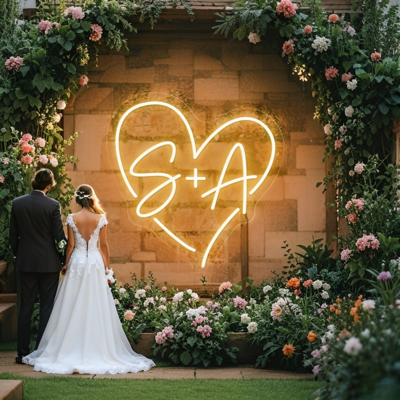 Wedding Party Supply - مخصص الأحرف الأولى القلب LED النيون