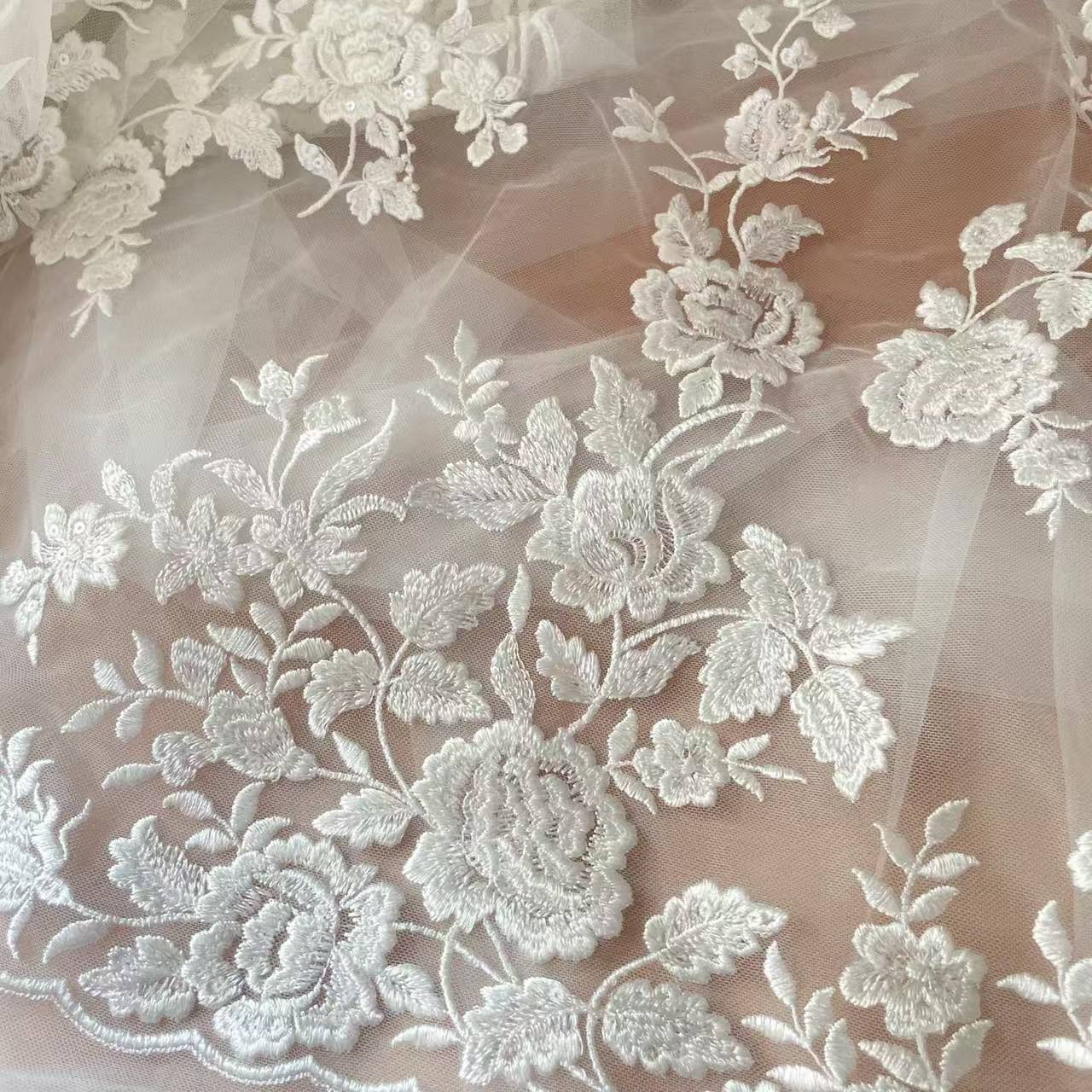 قماش دانتيل مطرز فرنسي، زهرة ج - مراجعة Wedding Dress Supply وسعره